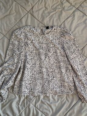 SHEIN White and Black Dalmatian Print Long Sleeve Blouse